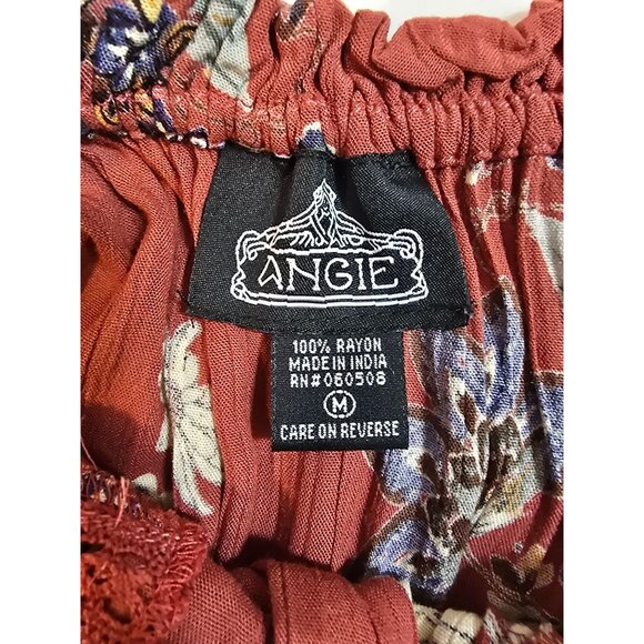 Angie Rust Floral Print Off-Shoulder Romper With Bell Sleeves & Waist Tie Size M - Picture 3 of 15